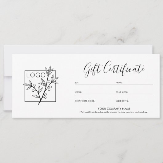 Gift Certificate Logo Photo Modern Script Card (Vorderseite)
