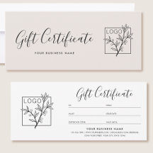 Gift Certificate Logo Script Minimalist Beige