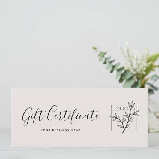 Gift Certificate Logo Script Minimalist Off-White (Stehend Vorderseite)