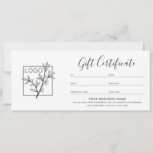 Gift Certificate Logo Script Minimalist Off-White (Rückseite)