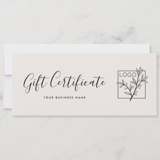 Gift Certificate Logo Script Minimalist Off-White (Vorderseite)