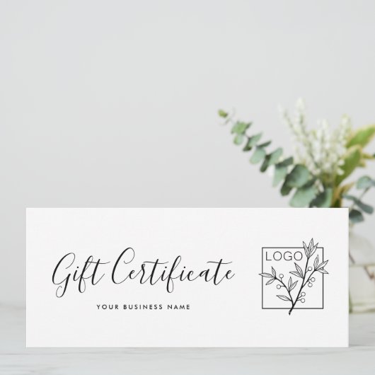 Gift Certificate Logo Script Minimalist White (Stehend Vorderseite)