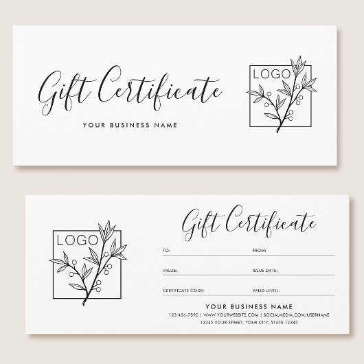 Gift Certificate Logo Script Minimalist White