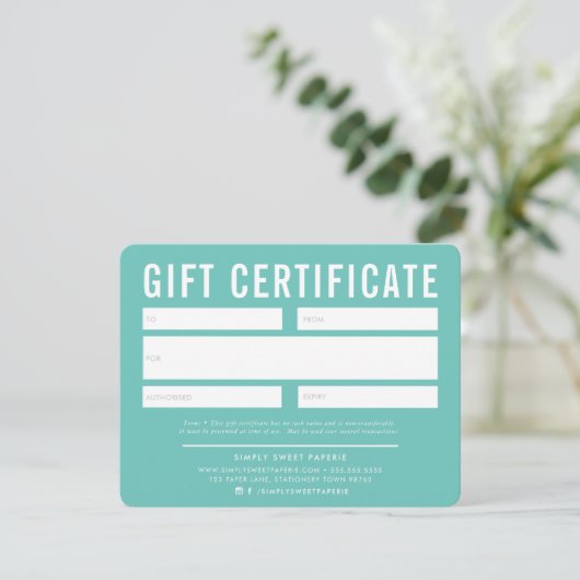 GIFT CERTIFICATE modern stylish business mint (Stehend Vorderseite)