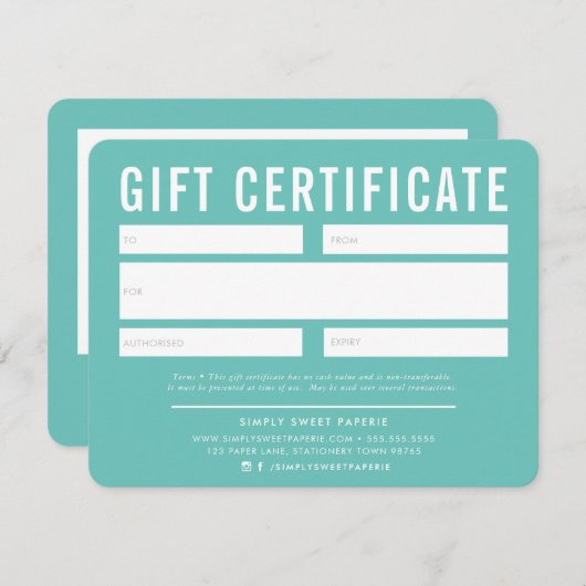 GIFT CERTIFICATE modern stylish business mint (Vorne/Hinten)