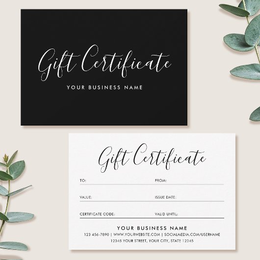 Gift Certificate Script Minimalist Black Card