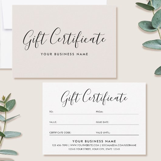 Gift Certificate Script Minimalist Off-White Card