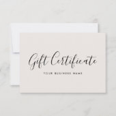 Gift Certificate Script Minimalist Off-White Card (Vorderseite)