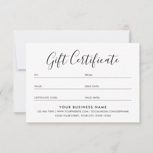 Gift Certificate Script Minimalist Off-White Card (Rückseite)
