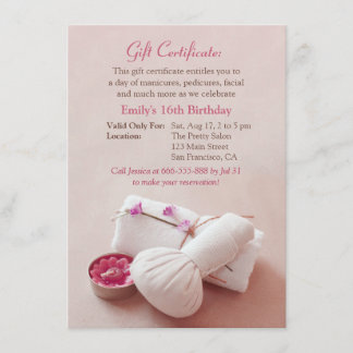 Gift Certificate Spa Birthday Party Invitations Einladung
