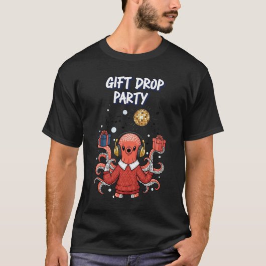 Gift Drop Party DJ Octopus Christmas Dance T-Shirt (Vorderseite)