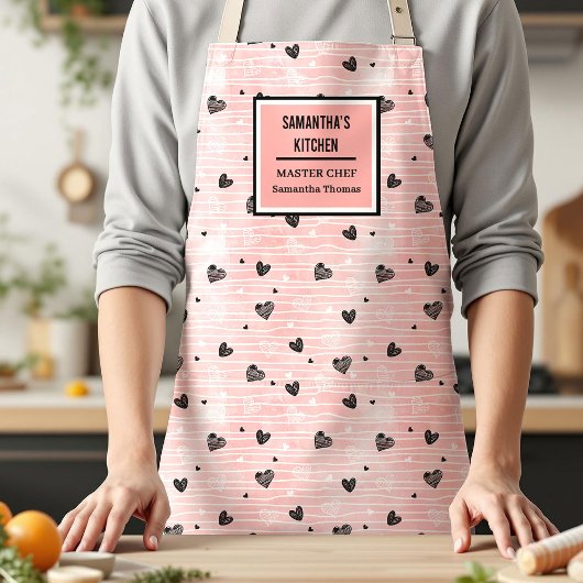 Gift for Her Pink Black Heart Love Valentine Apron Schürze