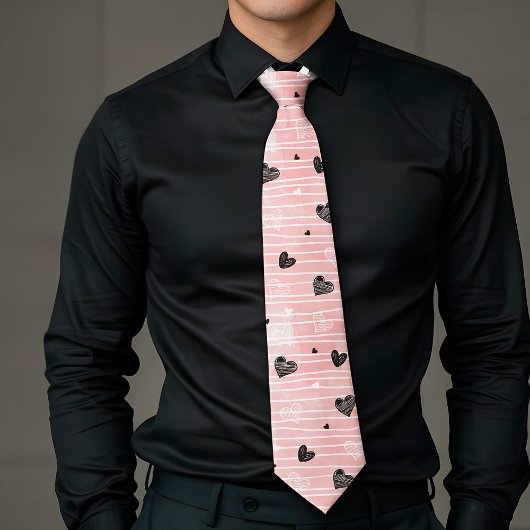 Gift for Him Love Text Hand Drawn Heart Tie Krawatte