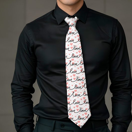 Gift for Man Love Text Pink Black Heart Tie Krawatte