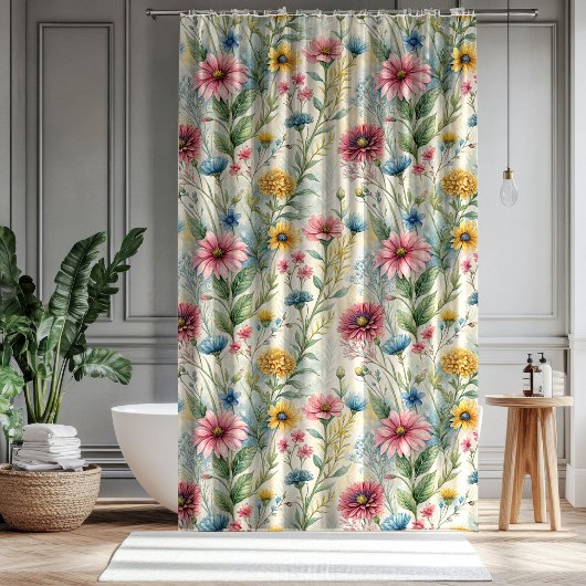 Gift for Mom & Dad Pastel Wildflowers Curtain Duschvorhang