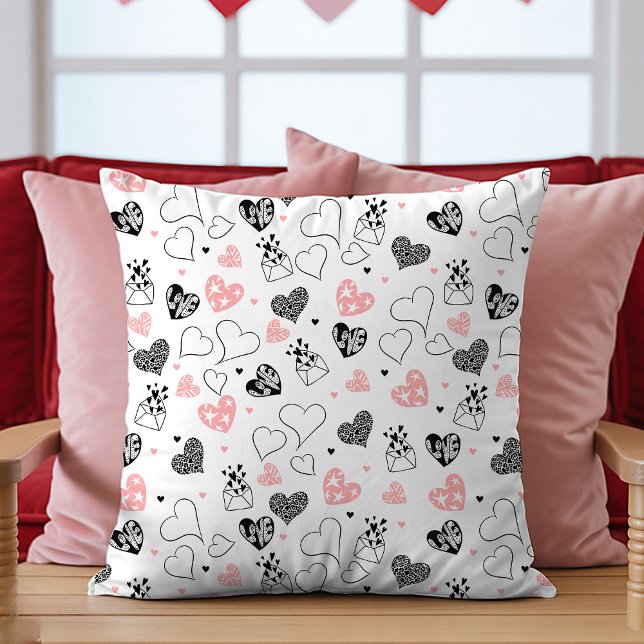 Gift for Wife Valentine Pillow Pink Black Hearts Kissen (Gift for Wife Valentine Pillow Pink Black Hearts)
