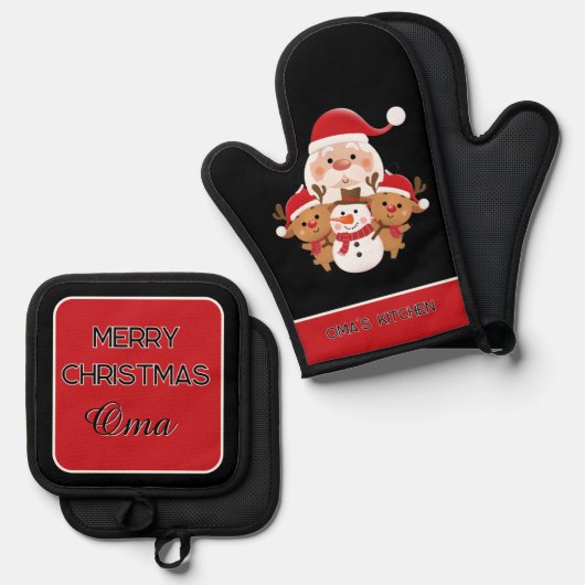Gift! Kitchen Essentials for Oma Ofenhandschuh & Topflappen-Set (Vorderseite/Rückseite)