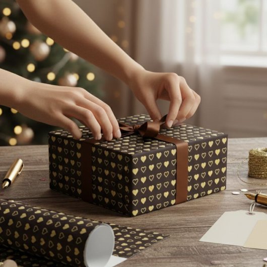 Gift package, wrapping paper with gold foil effect geschenkpapier