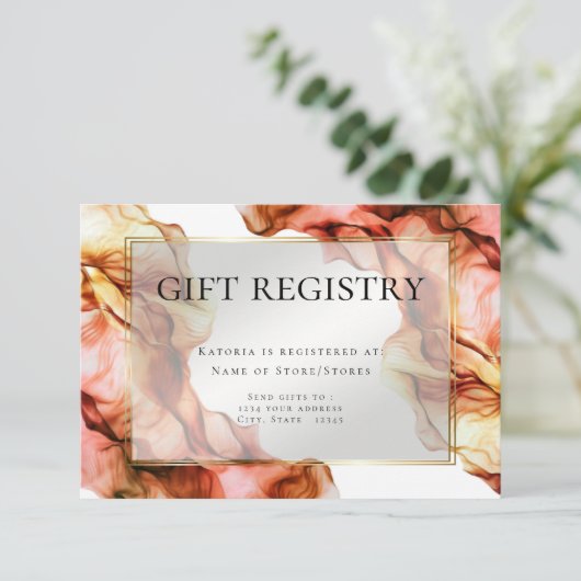 Gift-Registrierung | Abstrakte Aquarellfarben Herb Einladung (Stehend Vorderseite)