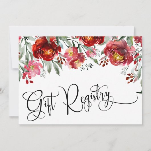 Gift Registry Burgundy Red Blume Insert Card Save The Date (Vorderseite)