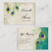 Gift Registry Cards - Peacock Feathers Wedding Set Begleitkarte (Vorne/Hinten)