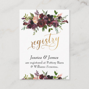 Gift Registry Gold Script Red Watercolor Blume Begleitkarte