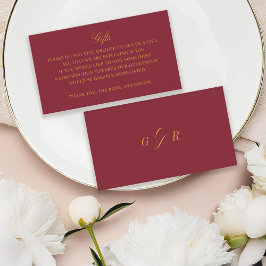 Gift Registry Honeymoon Burgundy Wedding Monogram Begleitkarte