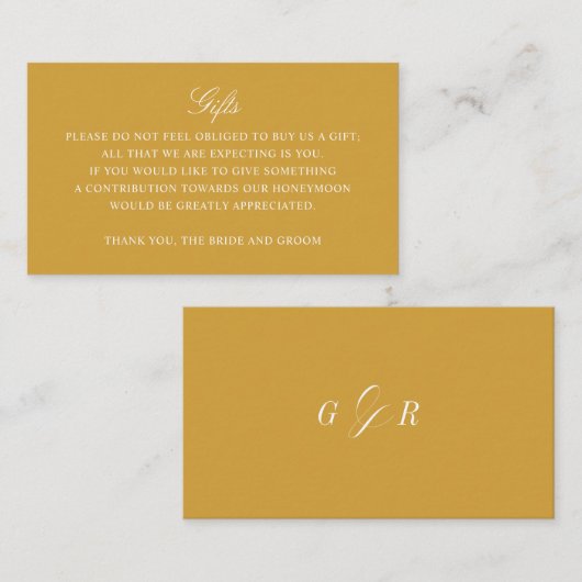 Gift Registry Honeymoon Fund Wedding Gold Monogram Begleitkarte (Vorne/Hinten)
