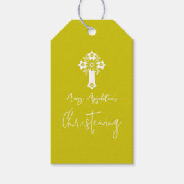 Gift Tag Floral Cross Baptism Yellow Geschenkanhänger