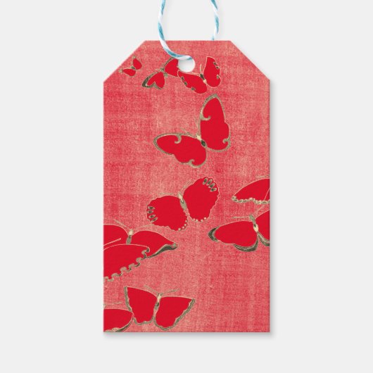 Gift Tag JAPANESE RED BUTTERFLILIS ON RED Geschenkanhänger (Vorderseite)