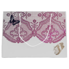 GIFT TAG PINK ANTIQUE LACE PATTERN SCHALTFLÄCHEN GROßE GESCHENKTÜTE