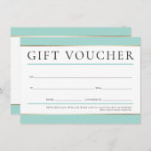 GIFT VOUCHER Moderne elegante Business-Minze grün Einladung (Vorne/Hinten)
