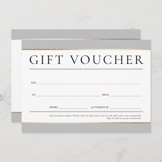 GIFT VOUCHER Moderne, elegante und neutrale Graust Einladung (Vorne/Hinten)