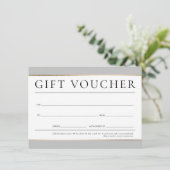 GIFT VOUCHER Moderne, elegante und neutrale Graust Einladung (Stehend Vorderseite)