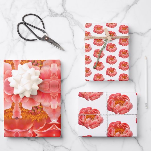 Gift Wrap Coral Peonies Geschenkpapier Set (Vorderseite)