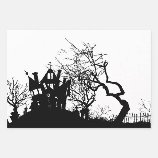 GIFT WRAP FLAT SET HALLOWEEN SCHWARZ UND WEISS GESCHENKPAPIER SET (Vorderseite 3)