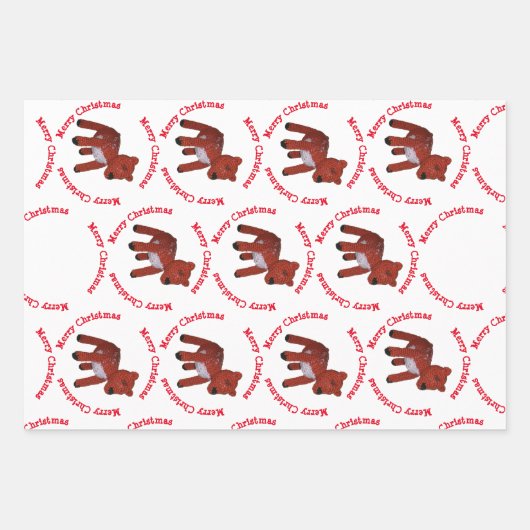 Gift Wrap - Frohe Weihnachten, Hirsch und Baum Geschenkpapier Set (Vorderseite)