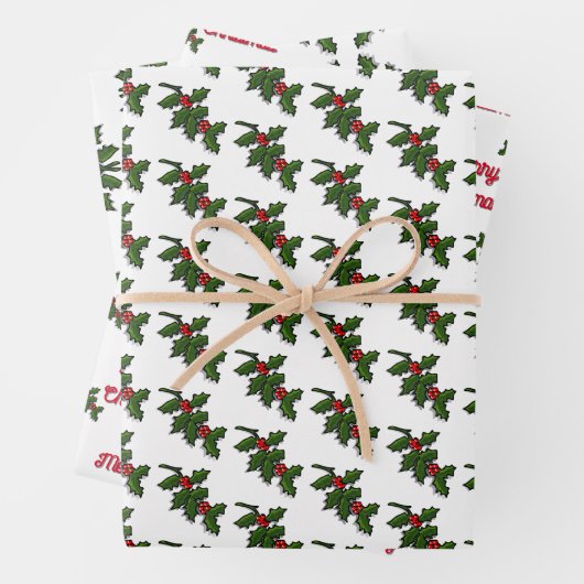 Gift Wrap - Holly-Blätter und Berries Geschenkpapier Set (Beispiel)