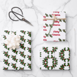 Gift Wrap - Holly-Blätter und Berries Geschenkpapier Set