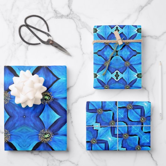 Gift Wrap Paper Blue Poppy Geschenkpapier Set (Vorderseite)