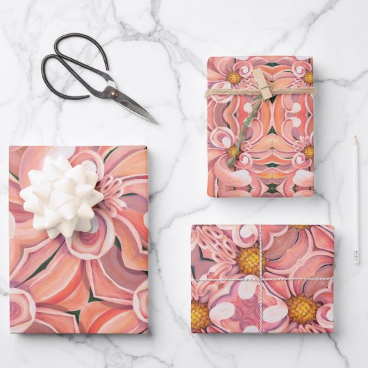 Gift Wrap Paper Peachy Pink Dahlia Geschenkpapier Set (Vorderseite)