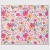 Gift Wrap, rosa Blume und Schmetterlinge Geschenkpapier (Flach)