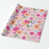 Gift Wrap, rosa Blume und Schmetterlinge Geschenkpapier (Ungerollt)