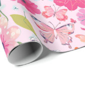 Gift Wrap, rosa Blume und Schmetterlinge Geschenkpapier (Rolleneckpunkt)
