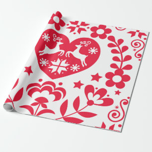 GIFT WRAP SCANDINAVIAN FOLK PATTERN CHRISTMAS GESCHENKPAPIER