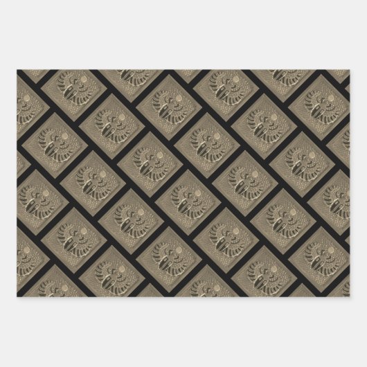 Gift Wrap set of 3 sheets golden Scarabs Geschenkpapier Set (Vorderseite 3)