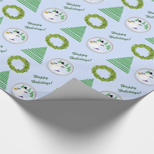 Gift Wrap - Snowglobe, Baum, Kranz, Happy Holiday Geschenkpapier (Ecke)