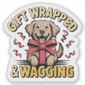Gift Wrapped & Wagging - Golden Retriever Christma Aufkleber (Vorderseite)