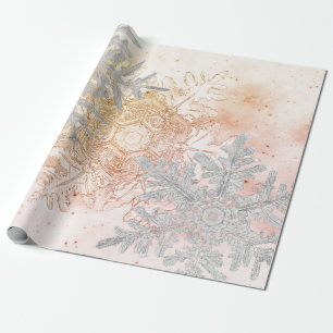 GIFT WRAPPING BENTLEY SNOWFLAKES PEACH AND GRAU GESCHENKPAPIER