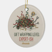 Gift Wrapping Level Expert-ish Funny Christmas Keramik Ornament (Links)